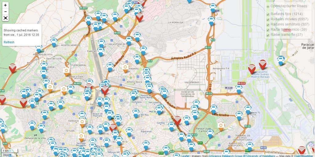 Mapa radares fijos móviles España