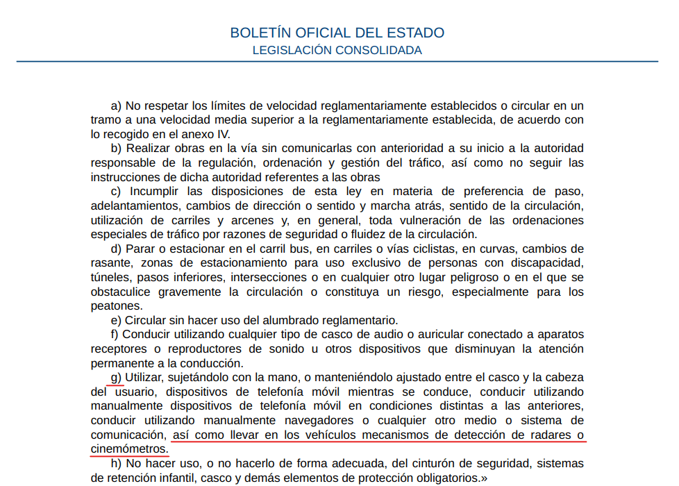 Navegadores, avisadores, detectores de radar e inhibidores de radar en la  Ley