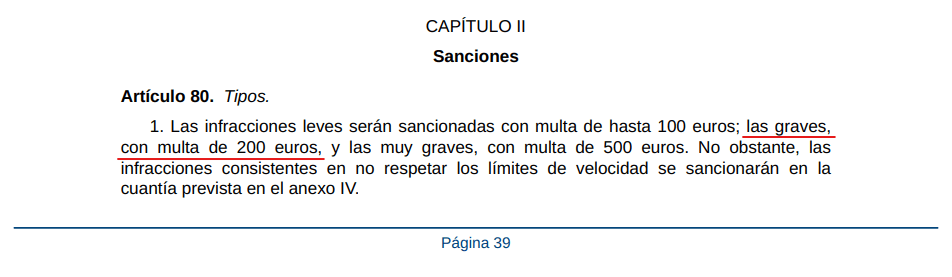 Tabla sanciones económicas por un detector de radar. Sanción por tener un detector de radar.