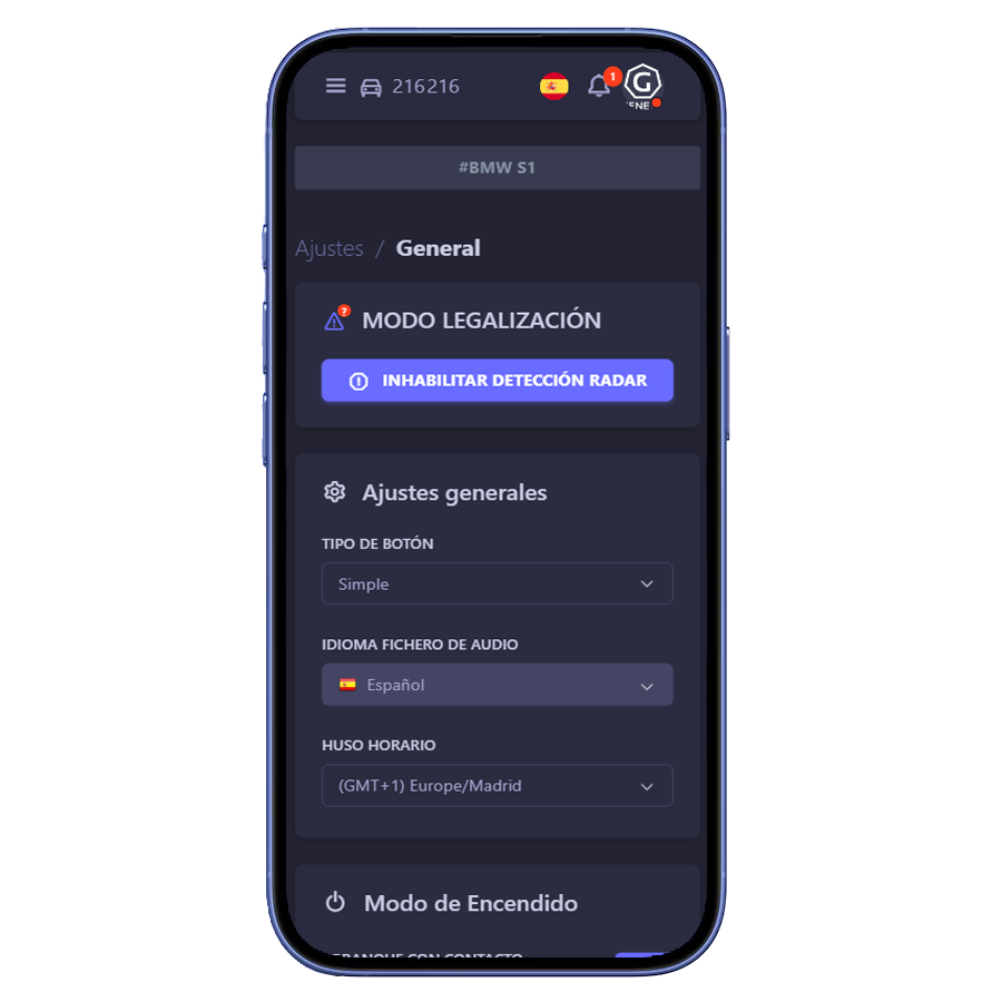 Genevo PROTECTOR - Detector de radar app - Menú principal legalizar inhabilitar detección radar